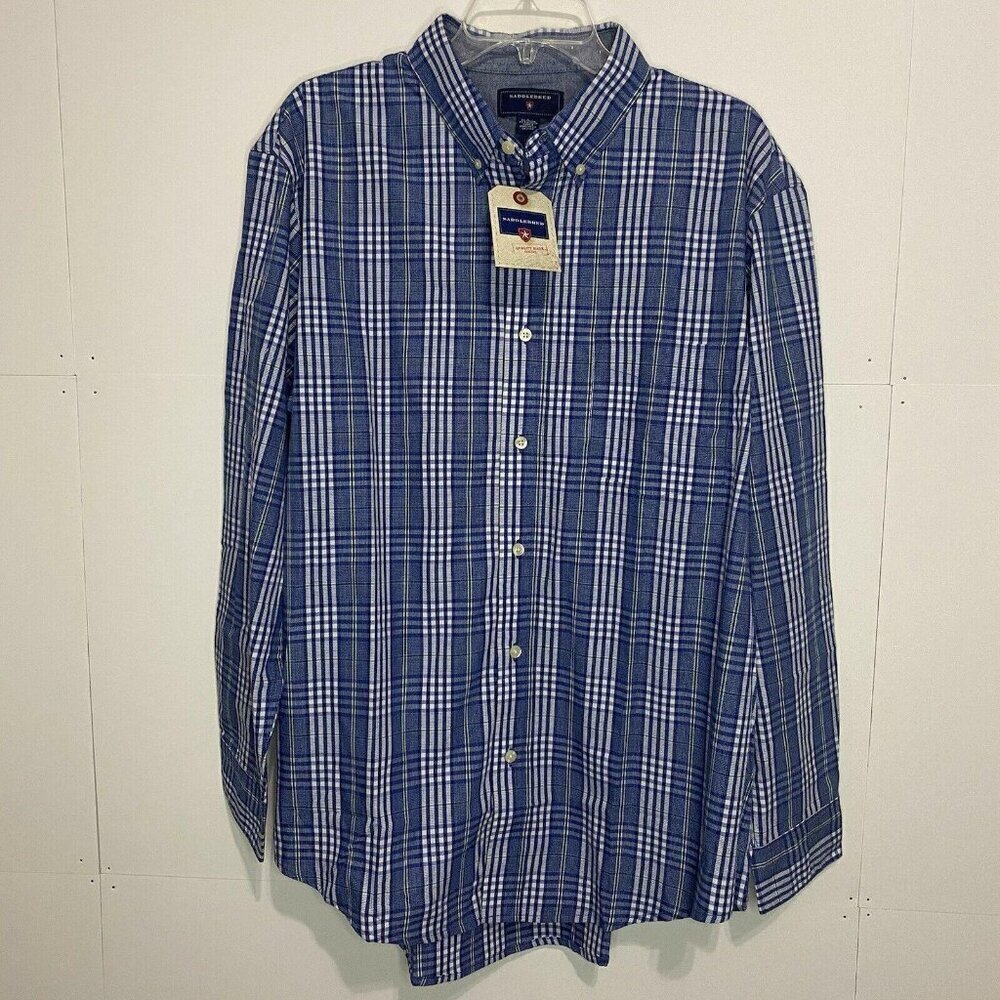 NWT Saddlebred Mens Large Shirt Blue White Check Pocket Button Down NEW